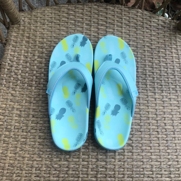 Spenco Orthotic Thong Sandals-Aqua/Yellow - Picture 2 of 4